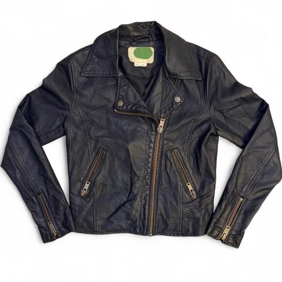 navy leather anthropologie moto jacket grunge punk y2k vtg - Picture 2 of 7